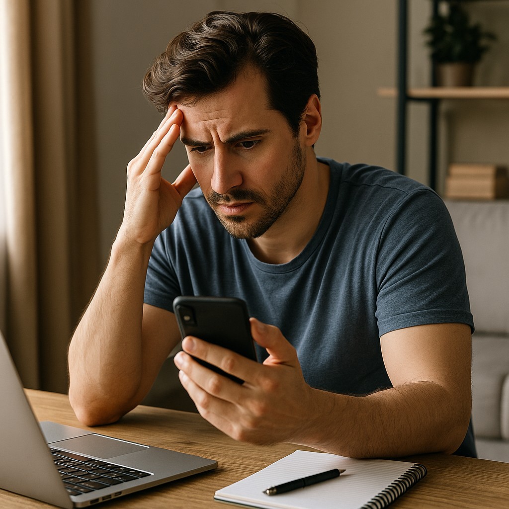 Jeune homme réunionnais analysant les paramètres de confidentialité sur son smartphone